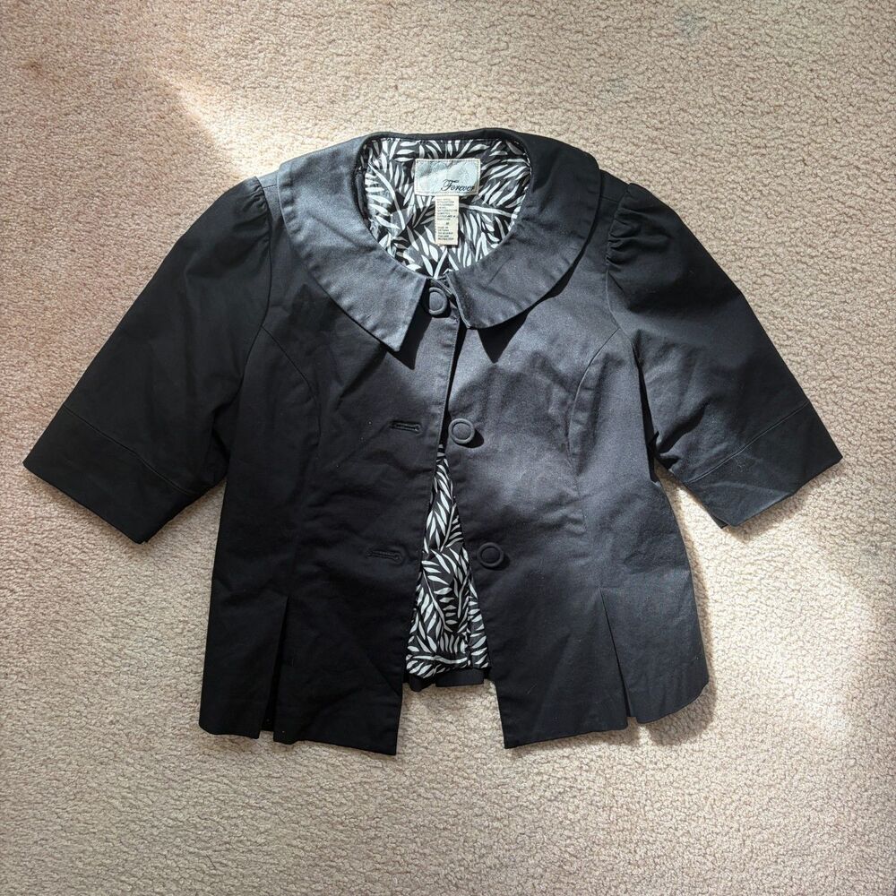 y2k vintage forever 21 coquette twee black peter pan puff sleeve jacket